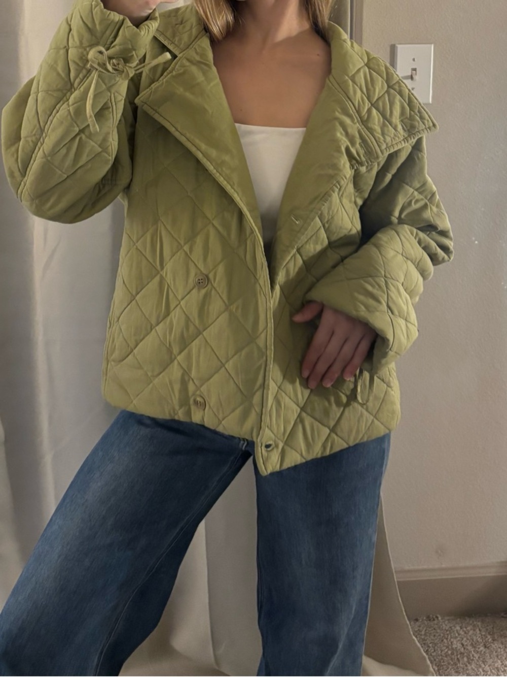 Something Navy Olive Quilted Diamond Puffer Jacket